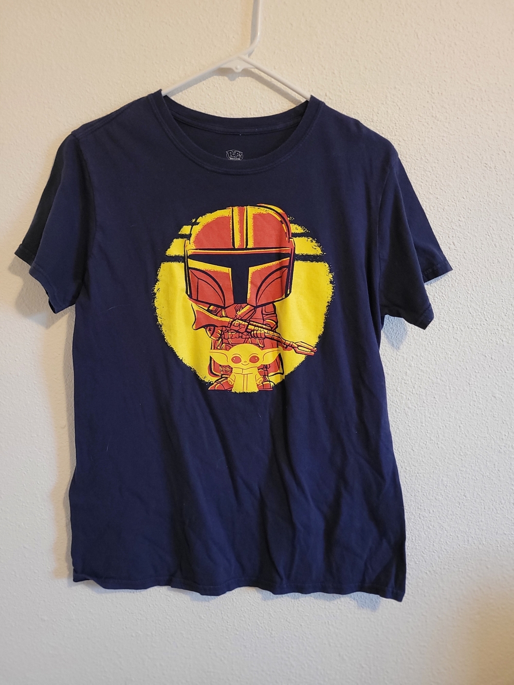 Funko Navy Blue T‑Shirt with Yellow and Red Mandalorian & Grogu Graphic #259
